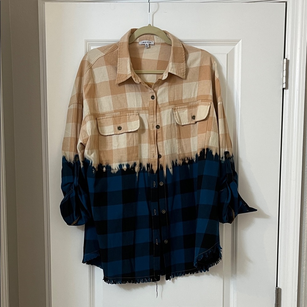 White Birch Tan and Blue Plaid Button Down Shirt